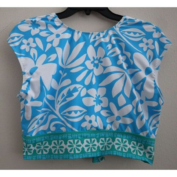 Bleu Rod Beatie Sz 14 Sun Day Fun Day Tie Front Cap Sleeve Crop Tankini Top - Picture 2 of 9